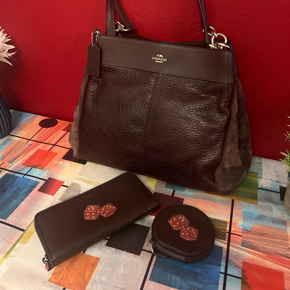 NWT Coach Set-Oxblood Lexy Bag w/ Dice Motif Wallet & Change Purse!! 🎲🎲